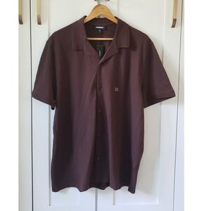 Express Polo Shirt Mens XL Brown Solid Luxe Pique Button Down Dad Camp Top
